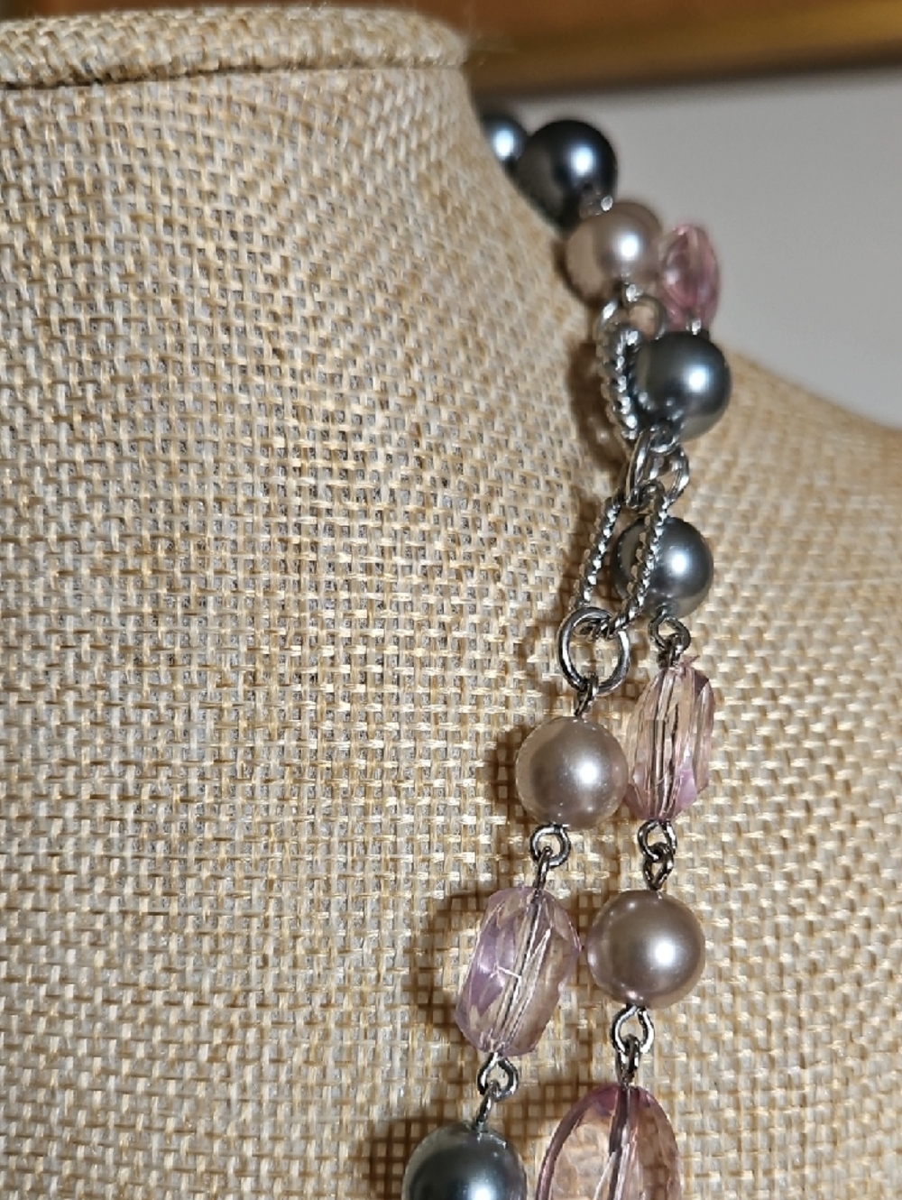 Premier Designs Pink and Gray Bead & Faux Pearl Necklace - Picture 5 of 6